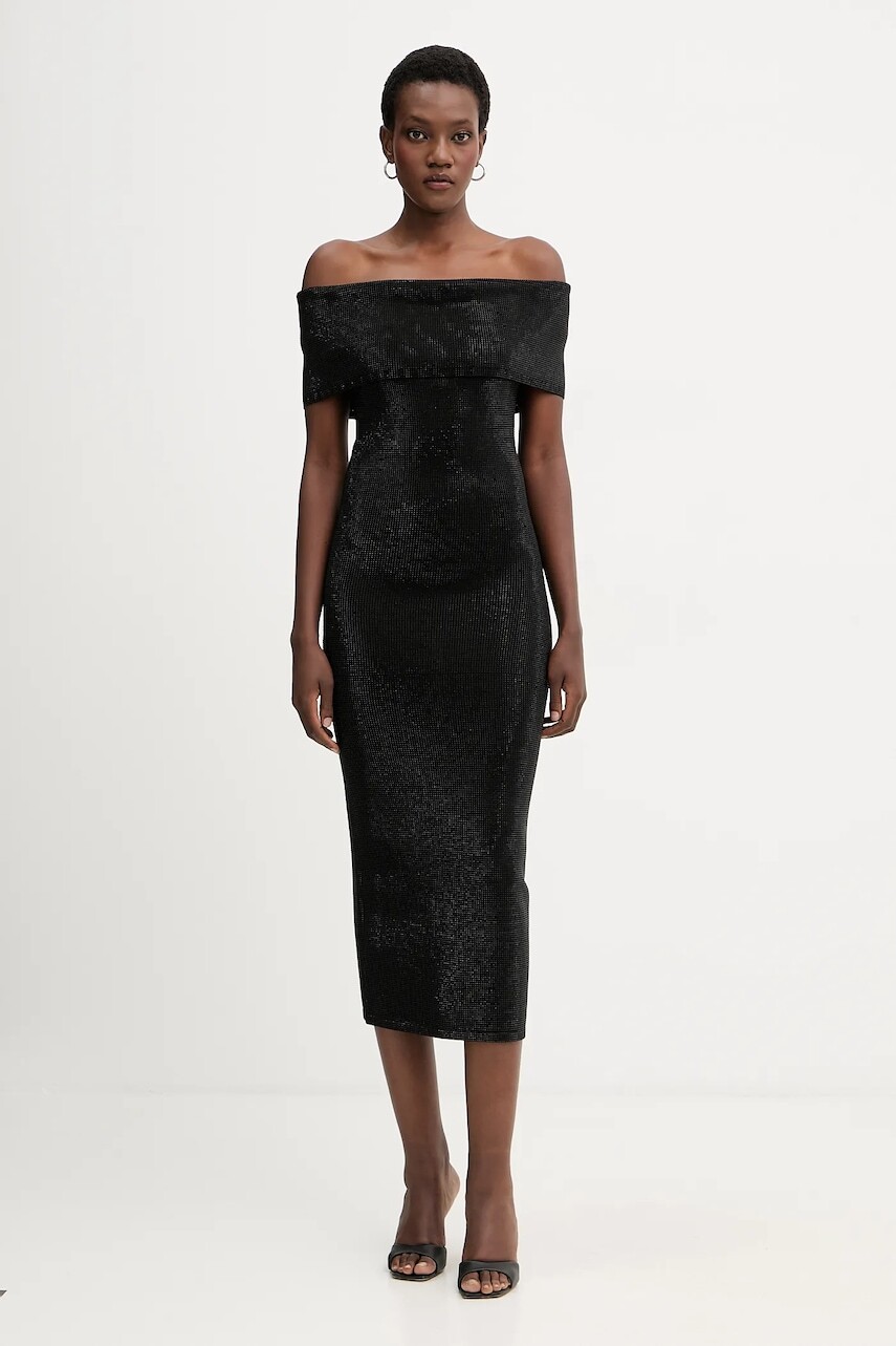 Šaty MICHAEL Michael Kors čierna farba, midi, priliehavé, MF5836B5ZV