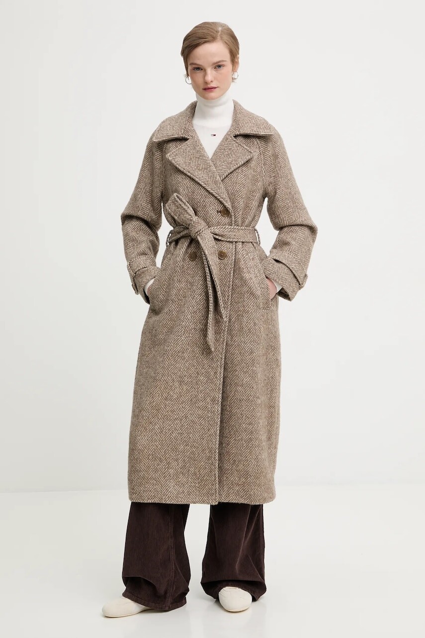 Kabát s prímesou vlny Abercrombie & Fitch béžová farba, KI144-5192-465