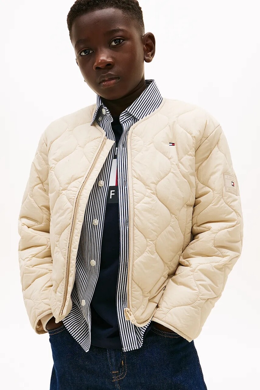 Detská bunda Tommy Hilfiger béžová farba, KS0KS00731