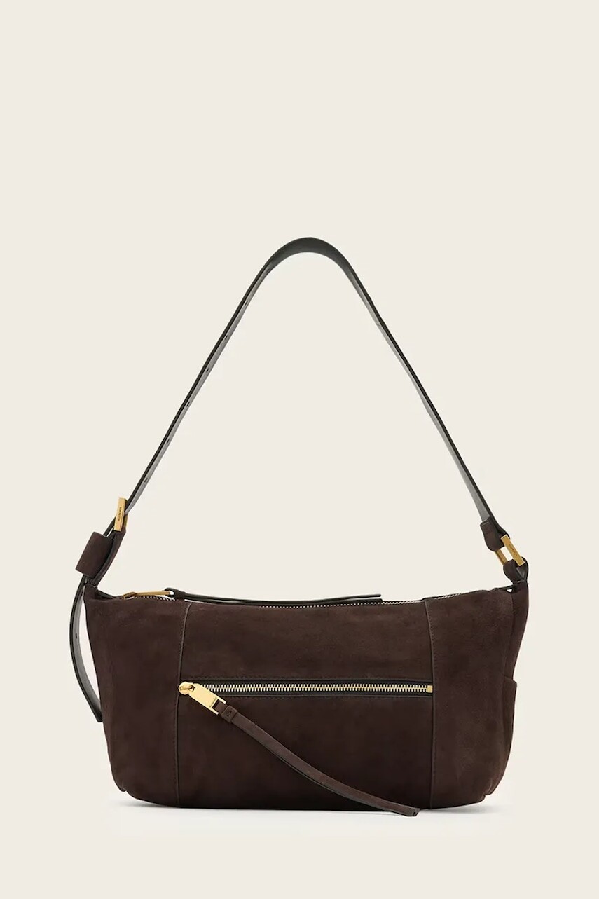 Semišová kabelka AllSaints hnedá farba, W346XD