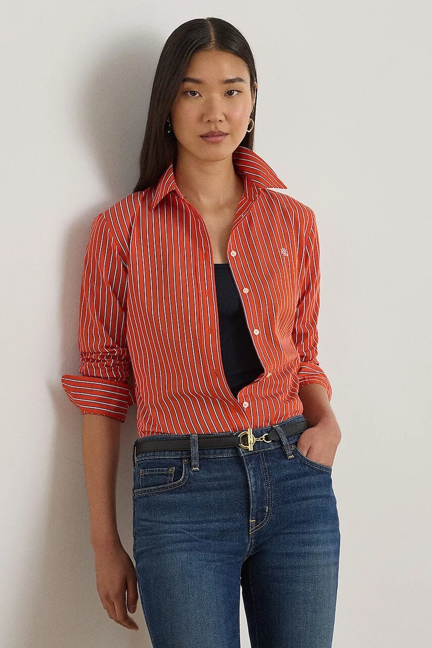 Bavlnená košeľa Lauren Ralph Lauren oranžová farba, regular, s klasickým golierom, 200P03511