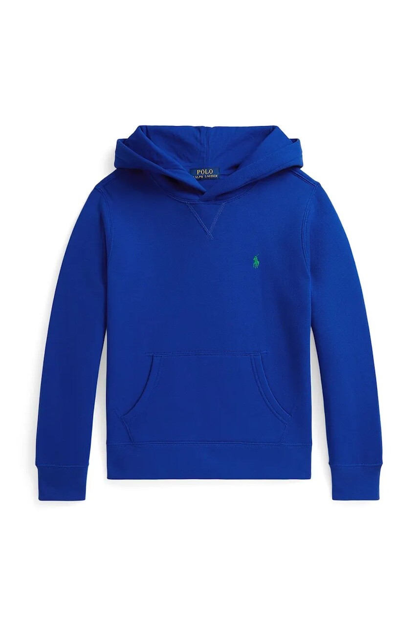 Detská mikina Polo Ralph Lauren tmavomodrá farba, s kapucňou, s nášivkou, 323749954500