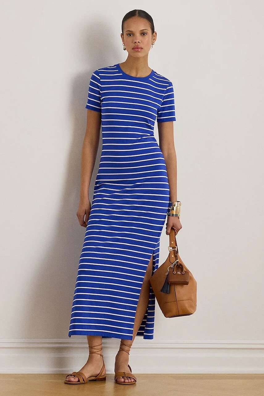 Šaty Lauren Ralph Lauren modrá farba, midi, rovný strih, 200P03768