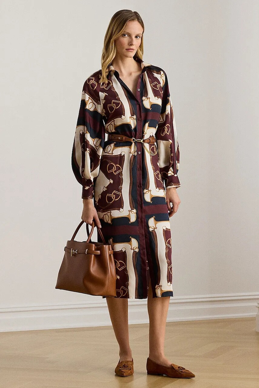 Šaty Lauren Ralph Lauren hnedá farba, mini, áčkový strih, 200P03555