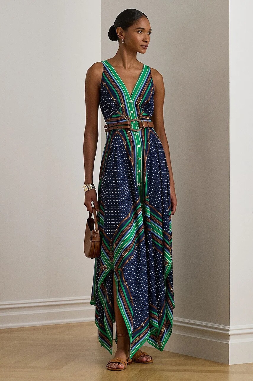 Šaty Lauren Ralph Lauren modrá farba, maxi, áčkový strih, 200P08108