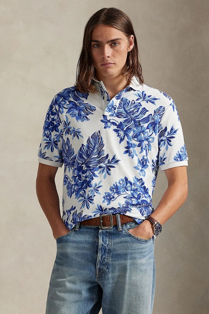 Bavlnené polo tričko Polo Ralph Lauren modrá farba, vzorované, 710P04013