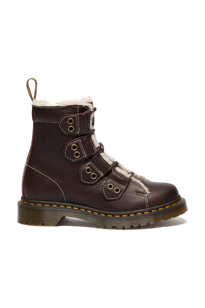 Kožené workery Dr. Martens 1460 LTT Fur Lined hnedá farba, na platforme, jemne zateplené, DM41417200
