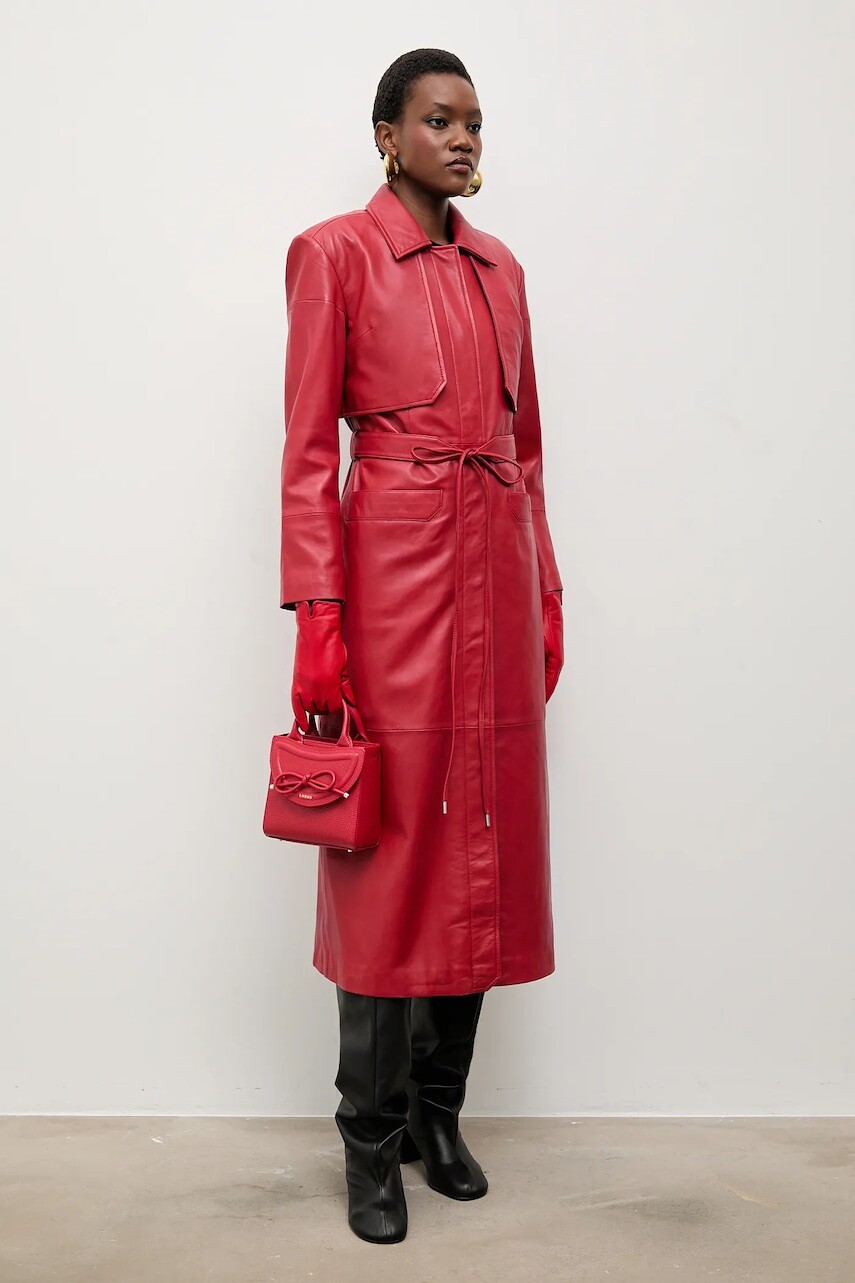 Kožený kabát Answear.LAB červená farba