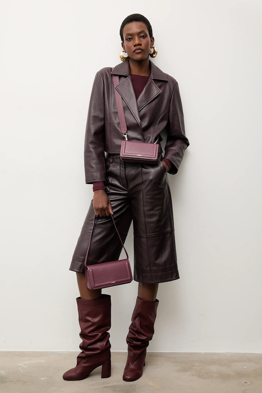 Kožená bunda Answear.LAB bordová farba, prechodná