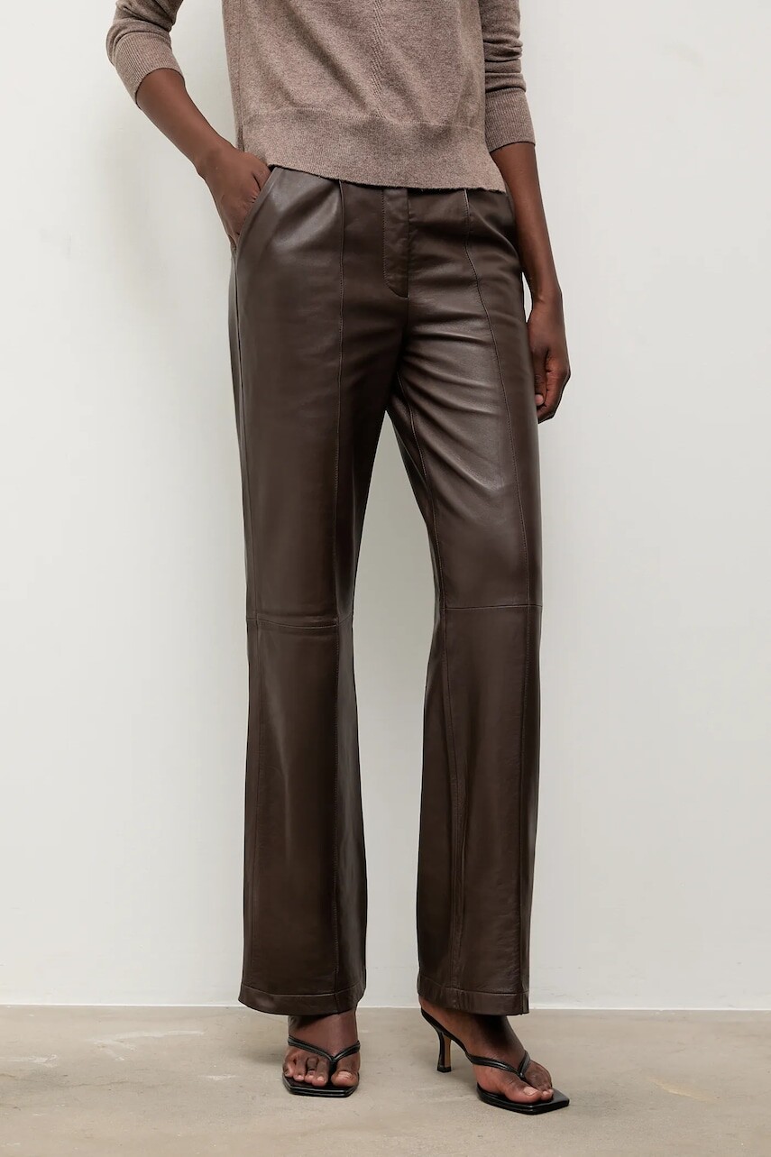 Kožené nohavice Answear.LAB hnedá farba, široké, vysoký pás