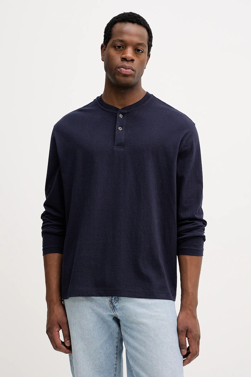 Bavlnené tričko s dlhým rukávom United Colors of Benetton tmavomodrá farba, jednofarebné, 3L6PU10B6