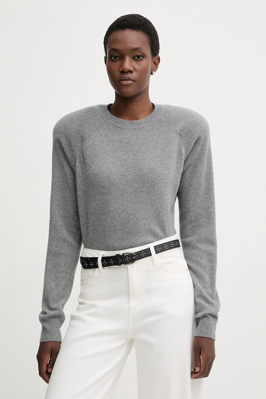 Vlnený sveter La Mania ELLA šedá farba, ľahký, ELLA