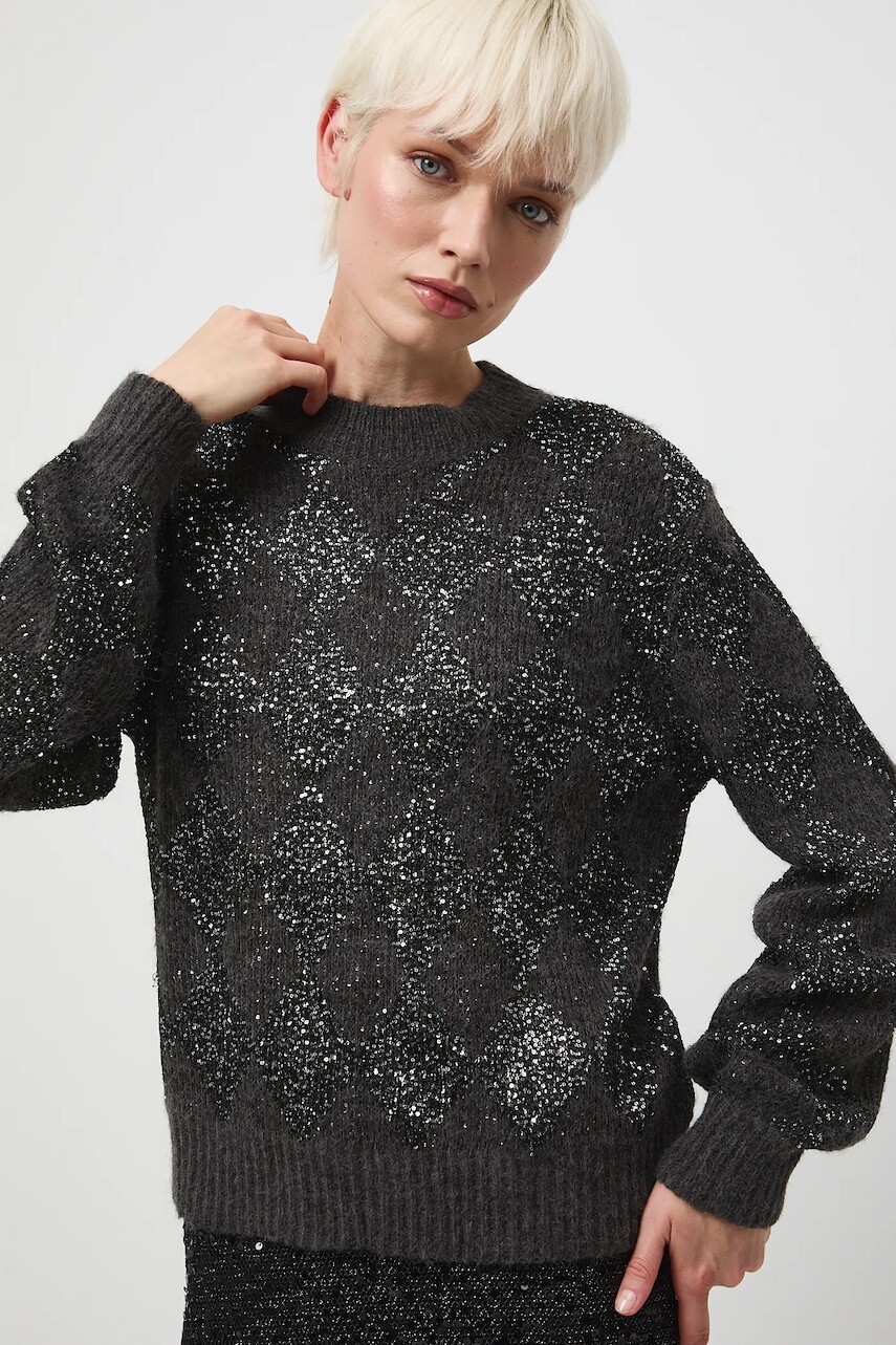 Sveter s prímesou vlny Medicine šedá farba, teplé