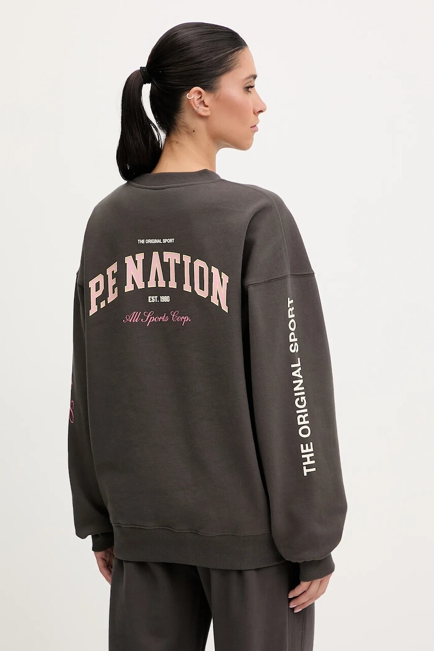 Mikina P.E Nation Smoke šedá farba, s kapucňou, s potlačou, 254F068