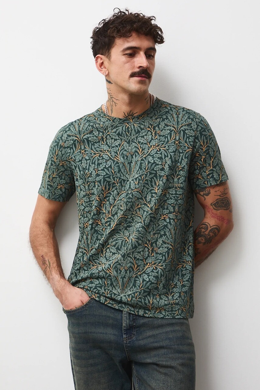 Bavlnené tričko Medicine pánske, zelená farba, vzorovaná