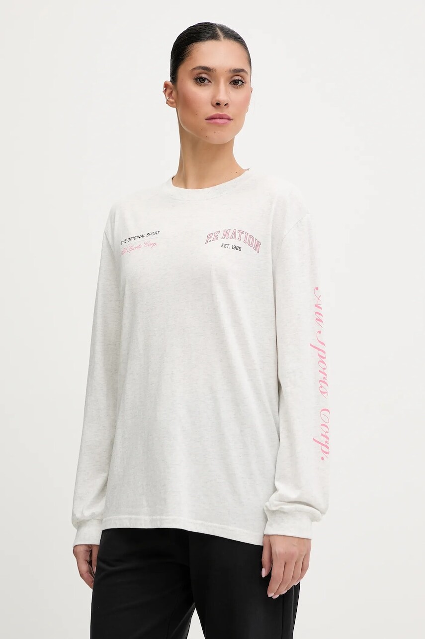 Bavlnené tričko s dlhým rukávom P.E Nation šedá farba, 254L067