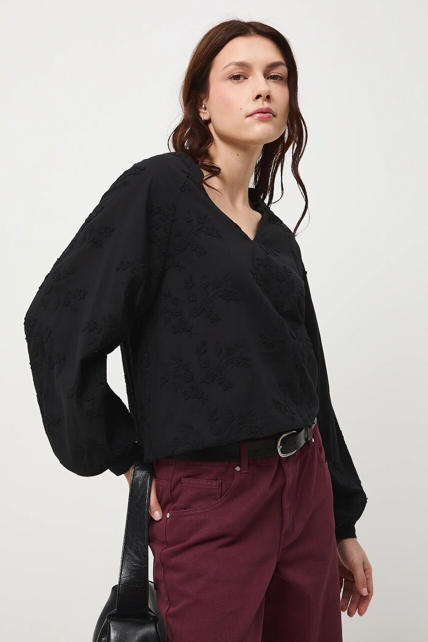 Bavlnená blúzka Medicine čierna farba, s nášivkou