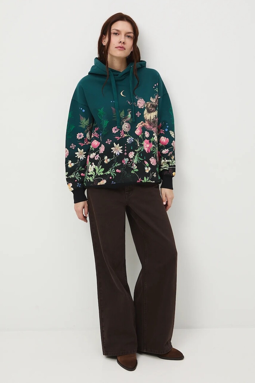 Mikina Medicine zelená farba, s kapucňou, vzorovaná