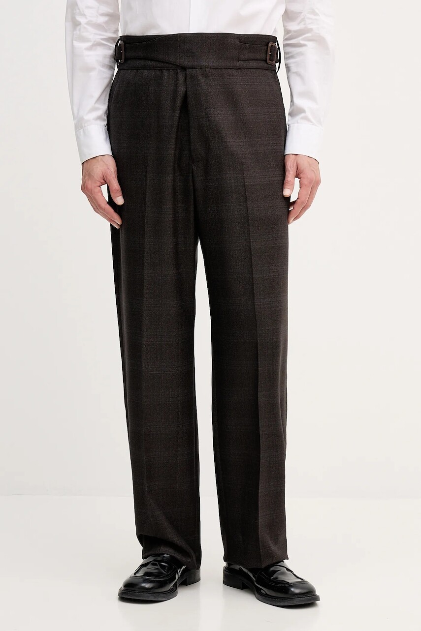 Vlnené nohavice Emporio Armani šedá farba, strih chinos, EM004009.TE182704