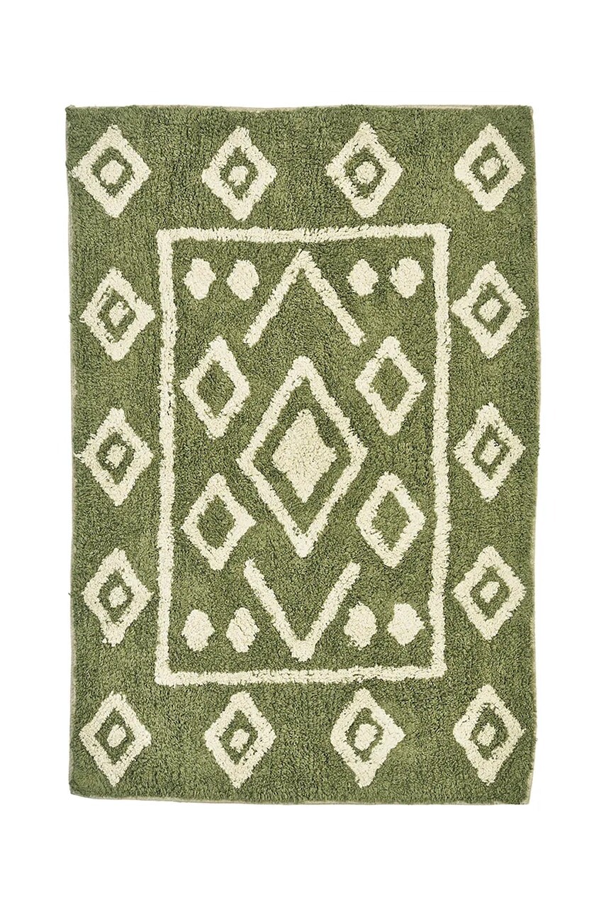 Bavlnený kúpeľňový koberec Madam Stoltz 60 x 90 cm zelená farba