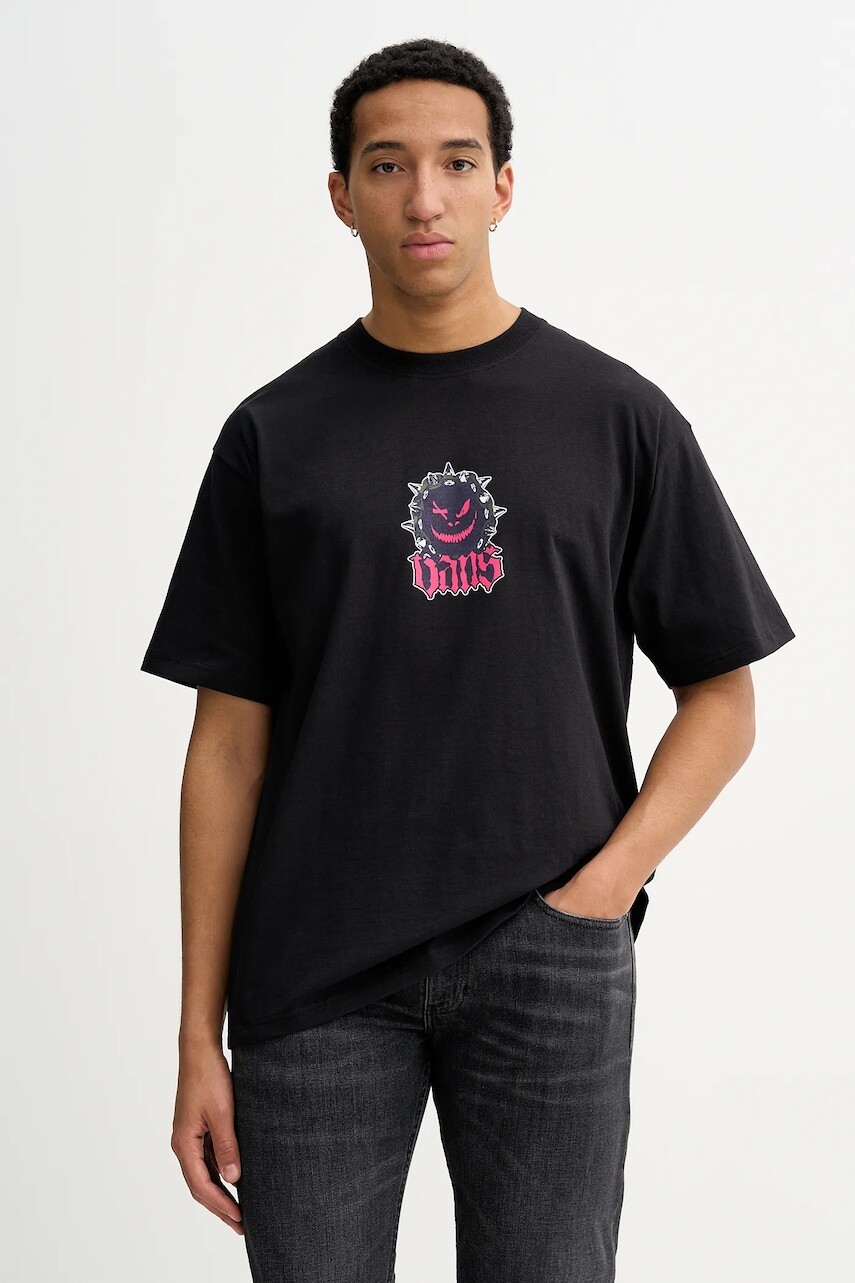 Bavlnené tričko Vans pánske, čierna farba, s potlačou, VN000PE7BLK1