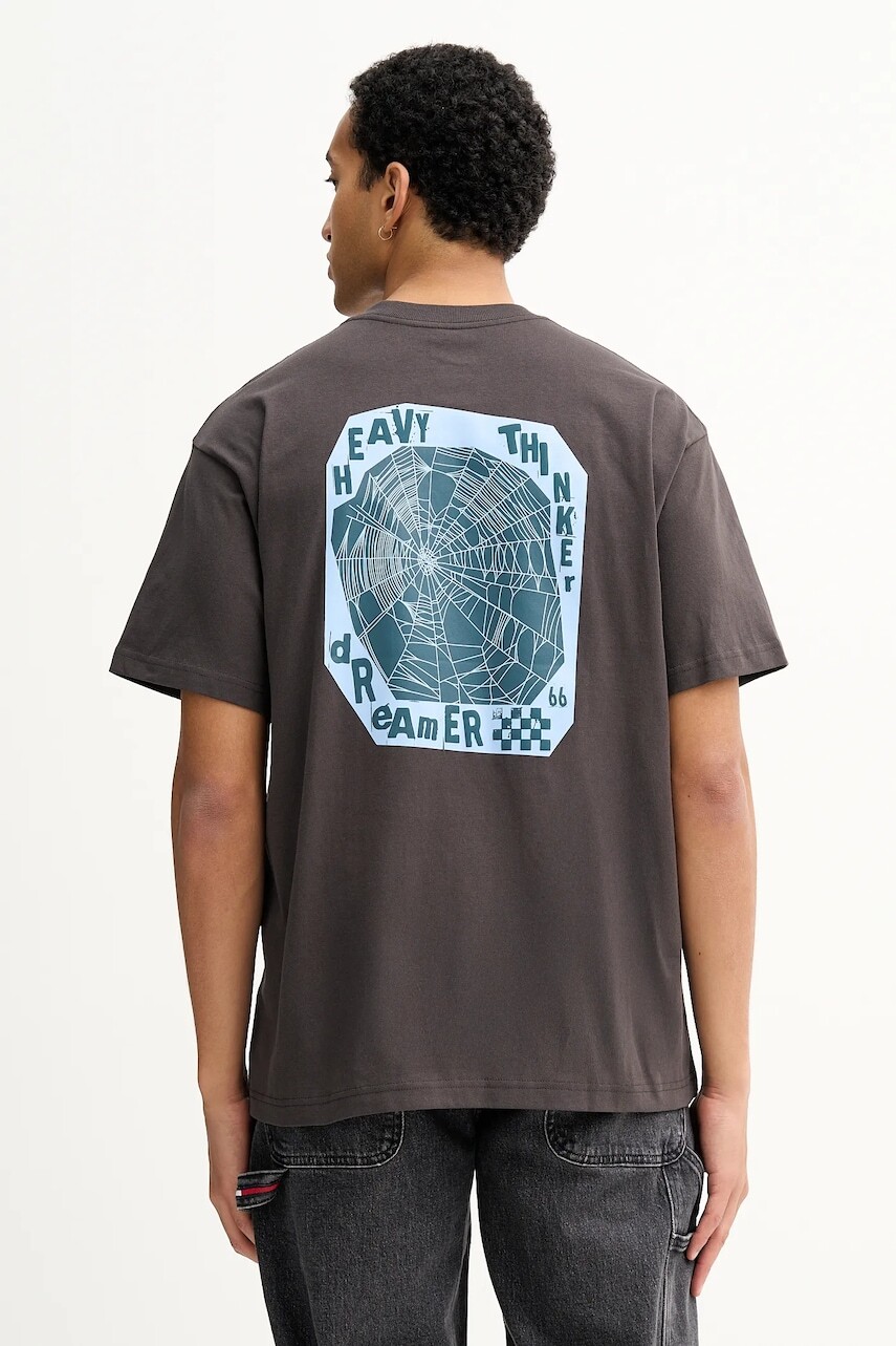 Bavlnené tričko Vans pánske, šedá farba, s potlačou, VN000RFMEMV1