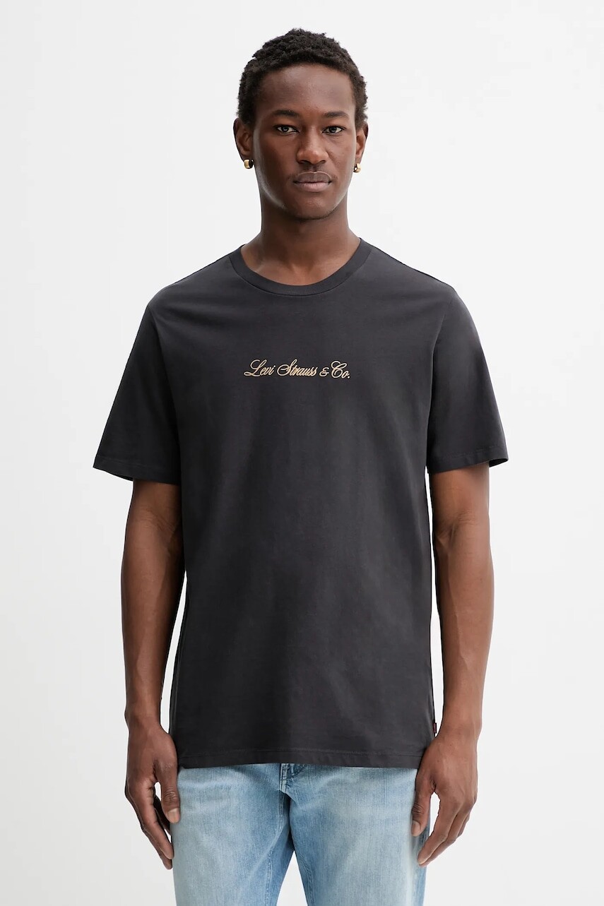 Bavlnené tričko Levi's pánske, šedá farba, s potlačou, 22491