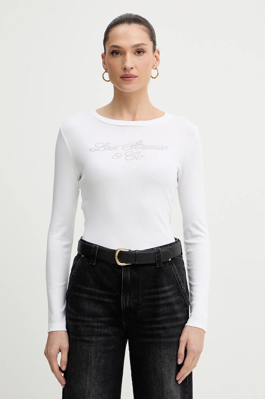 Bavlnené tričko s dlhým rukávom Levi's biela farba, 003T2