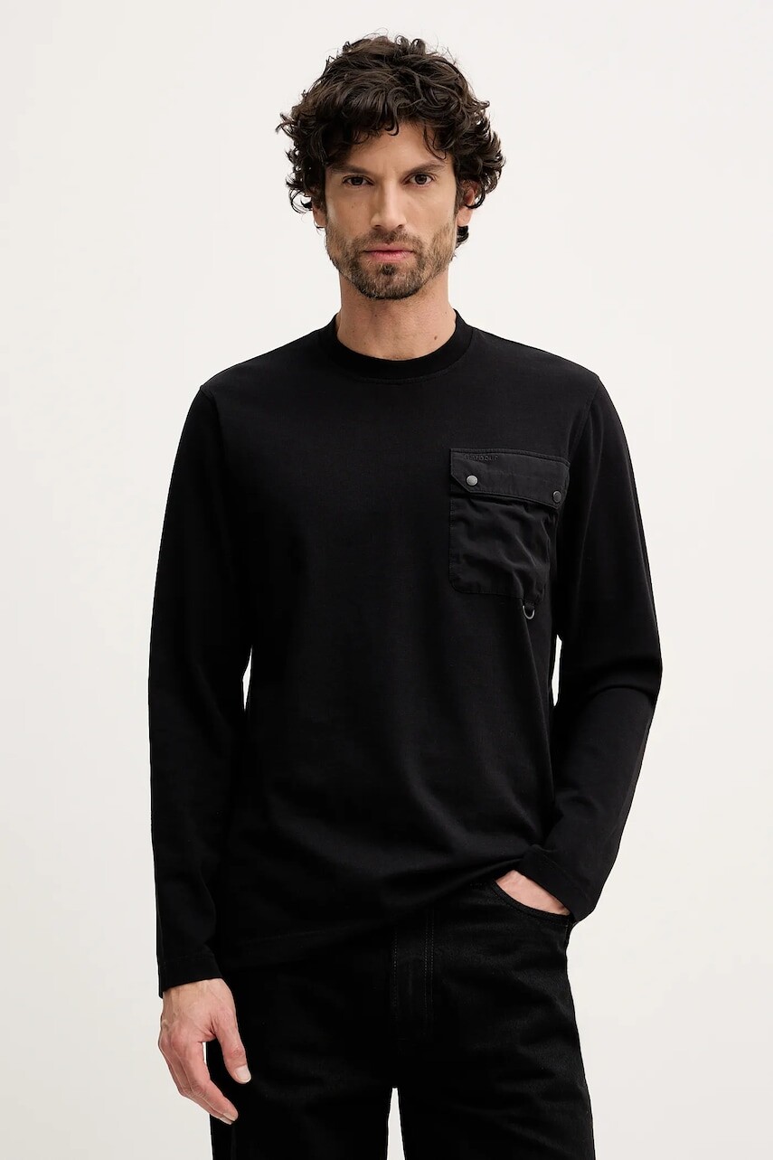 Tričko s dlhým rukávom Barbour čierna farba, jednofarebné, MTS1542