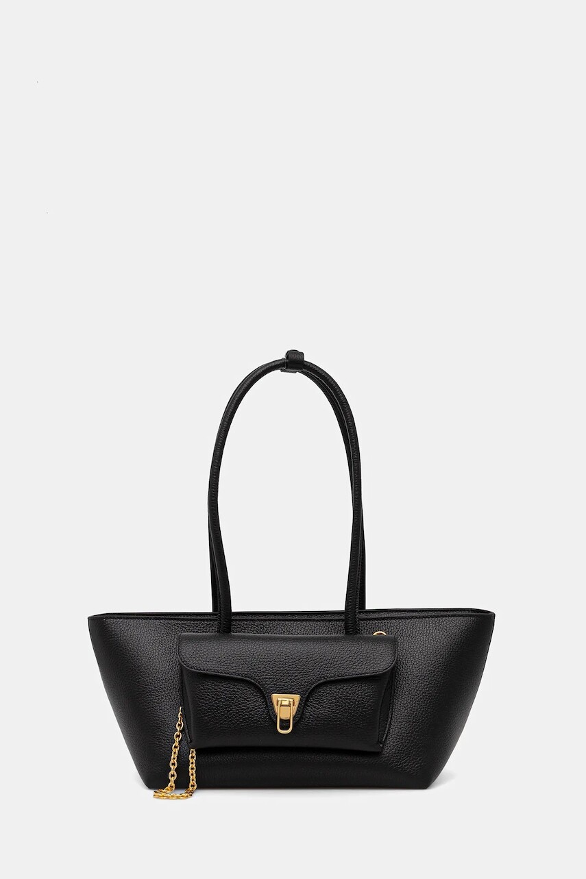 Kožená kabelka Coccinelle DOUBLE BEAT čierna farba, E1 T8A 11 03 01