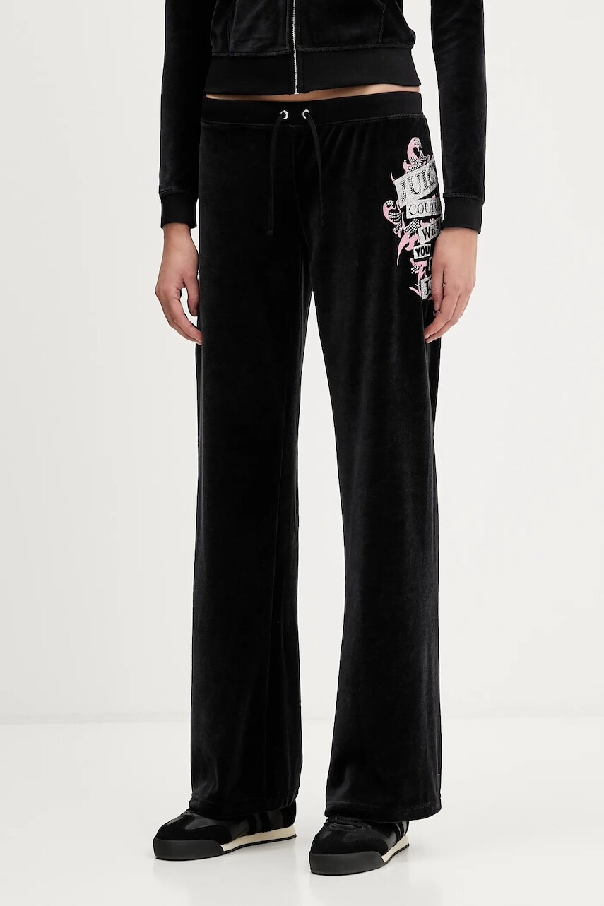 Velúrové tepláky Juicy Couture Wrap You Up čierna farba, s potlačou, JCNBJ126452