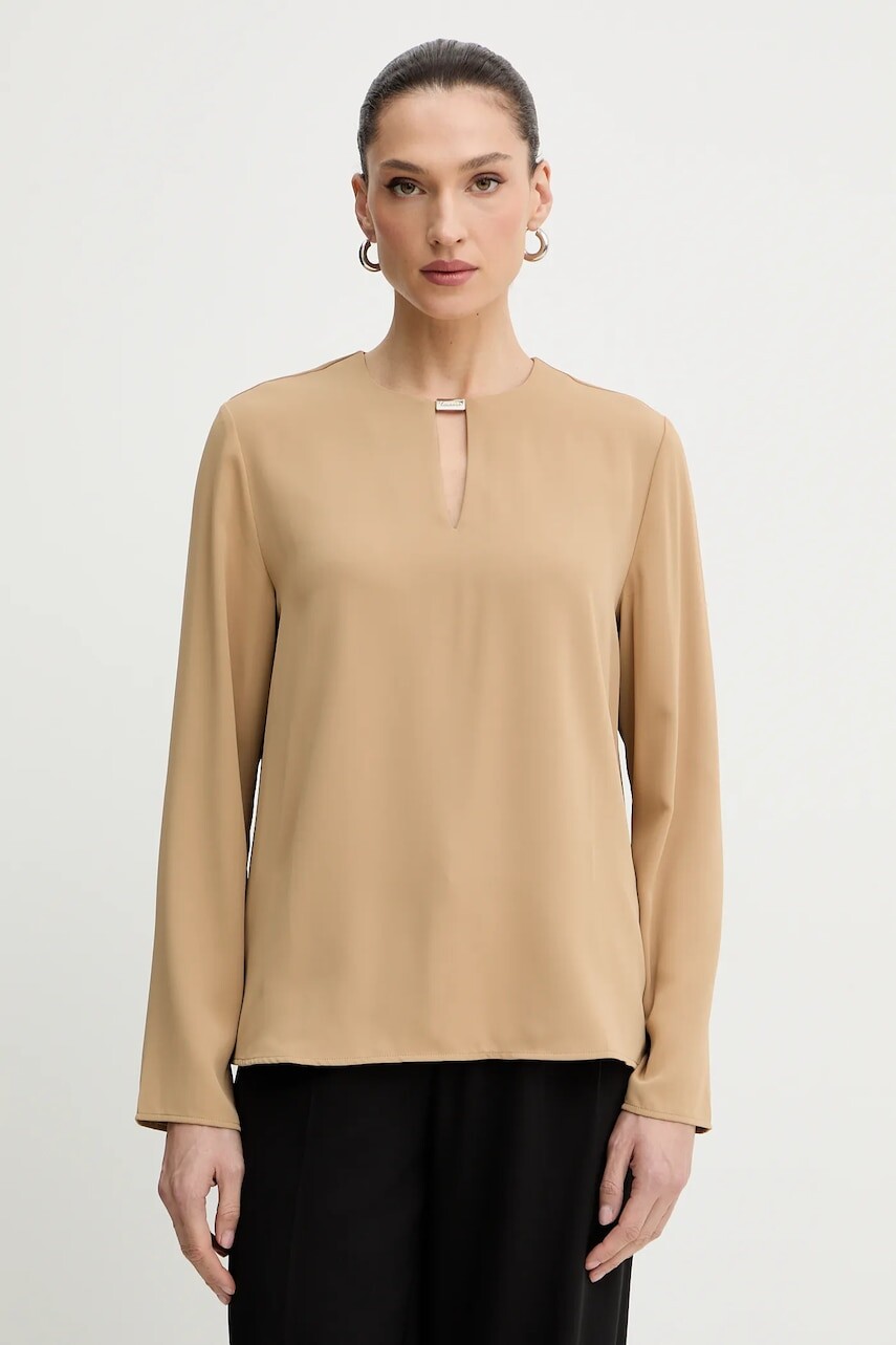 Blúzka Calvin Klein béžová farba, jednofarebná, LV044E903G