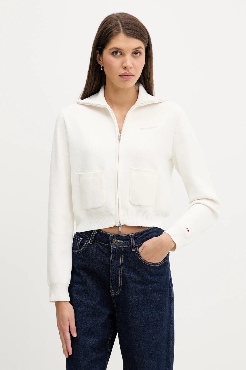 Kardigán Tommy Jeans béžová farba, DW0DW22029