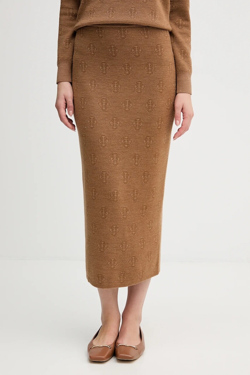 Vlnená sukňa Gant hnedá farba, midi, puzdrová, 4400204