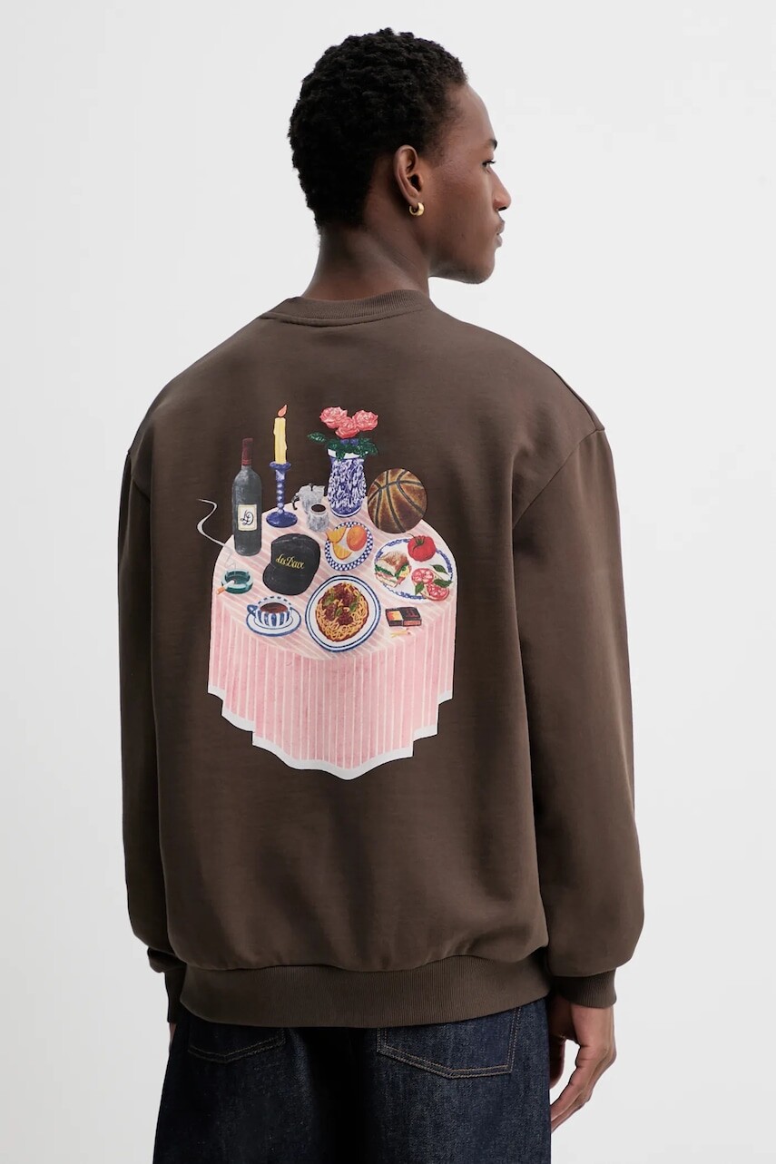 Bavlnená mikina Les Deux Cole hnedá farba, s potlačou, 1001107