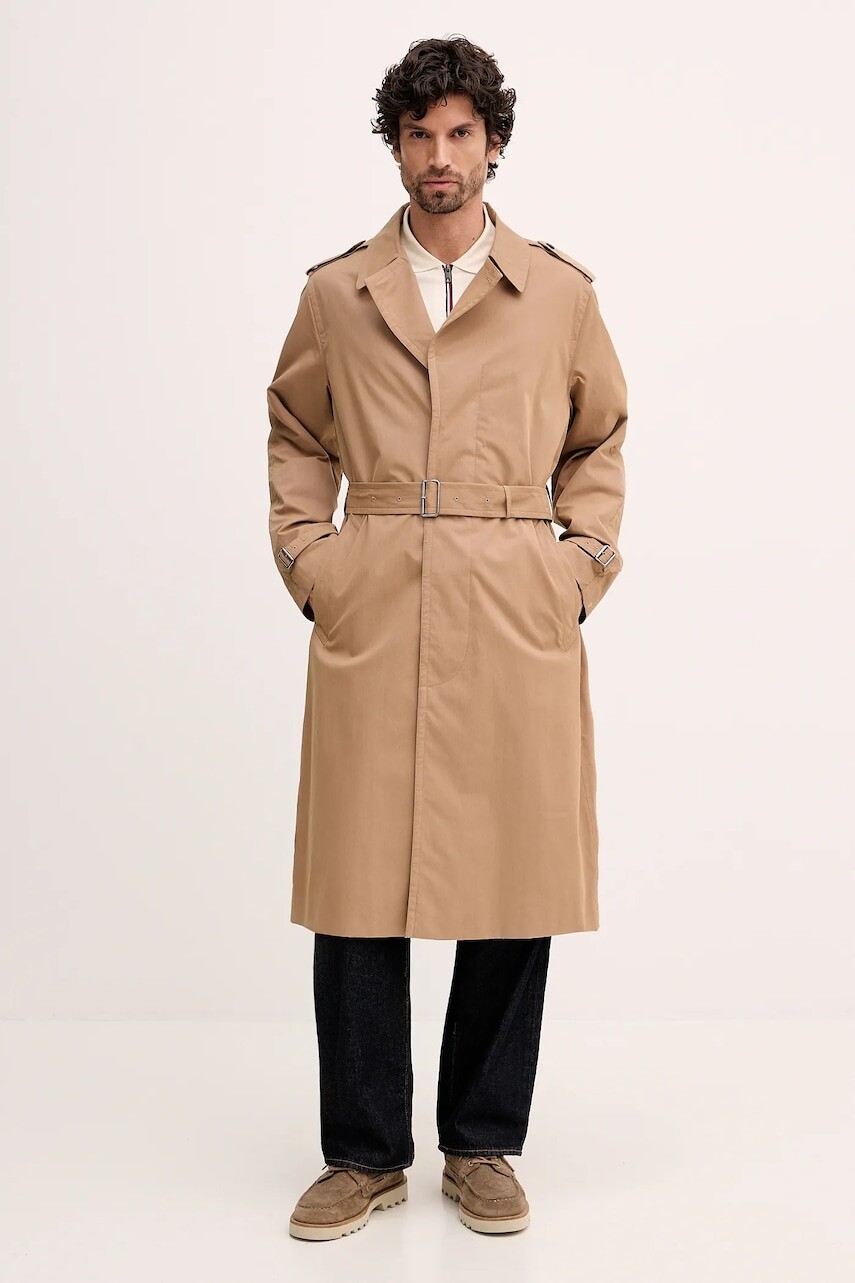 Kabát Tommy Hilfiger hnedá farba, MW0MW41855