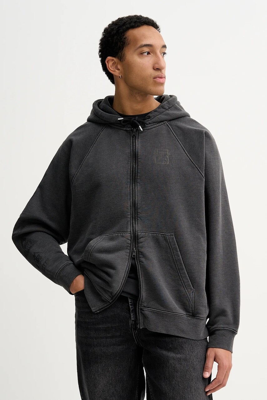 Mikina Vans šedá farba, s kapucňou, jednofarebná, VN000PJMBLK1