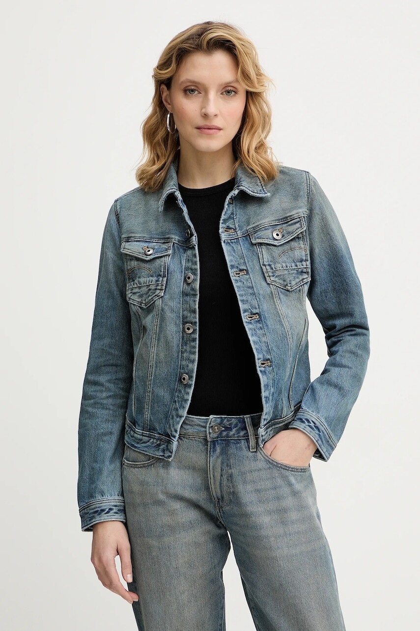 Rifľová bunda G-Star Pitched hem slim modrá farba, prechodná, D27939-D788,