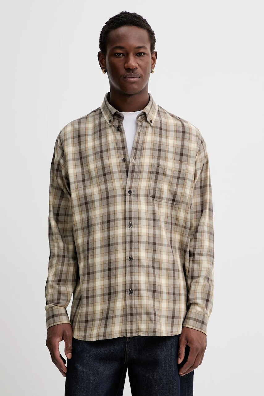 Bavlnená košeľa Les Deux Kent zelená farba, voľný strih, s golierom button-down, 1000949