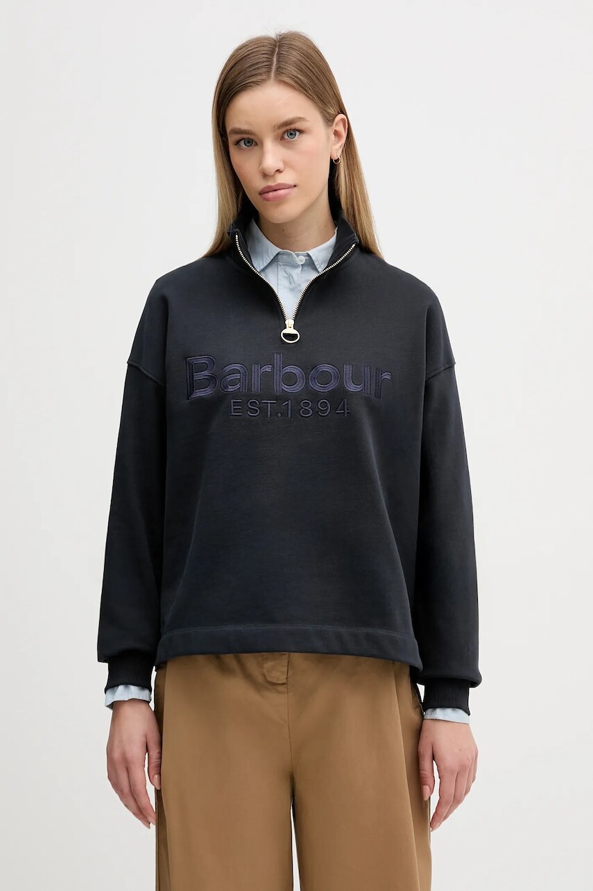 Bavlnená mikina Barbour Sara tmavomodrá farba, s nášivkou, LOL0667