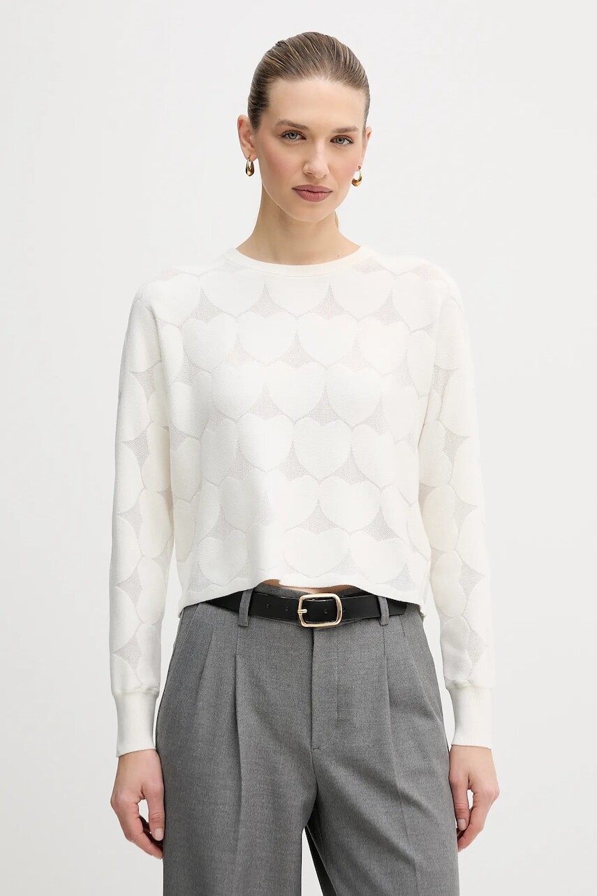 Sveter s prímesou hodvábu OUI béžová farba, ľahký, 96105