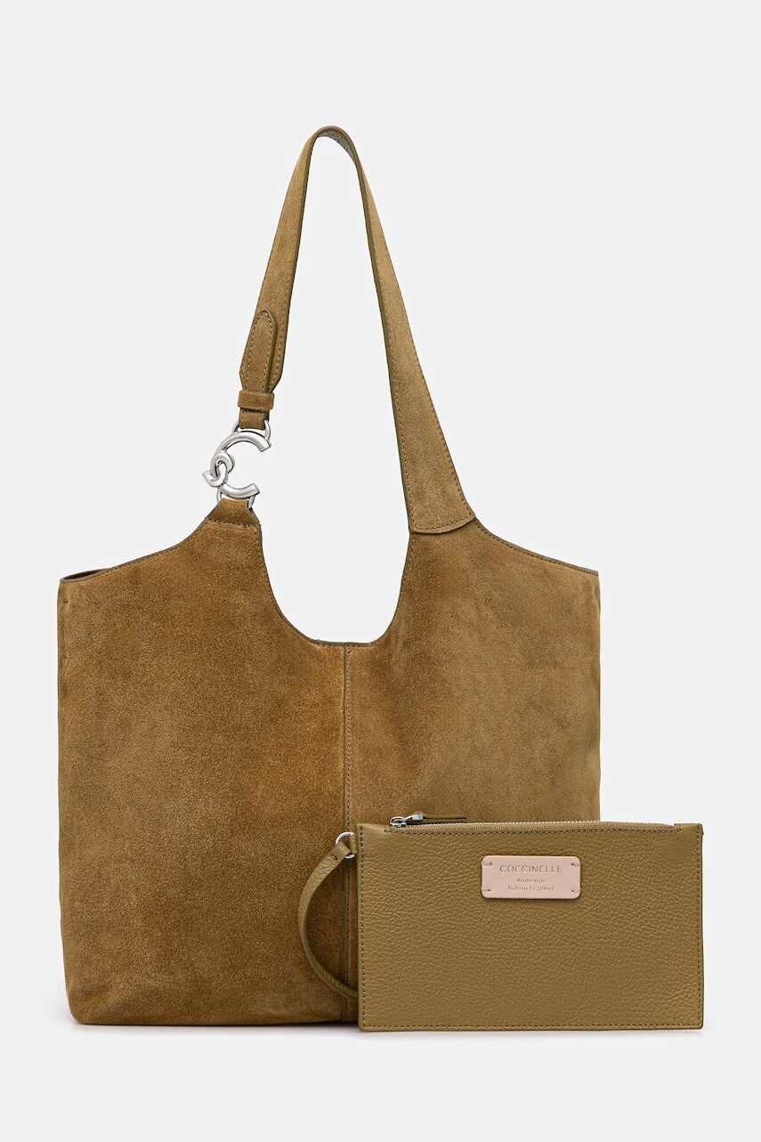 Semišová kabelka Coccinelle zelená farba, E1 THE 11 02 01