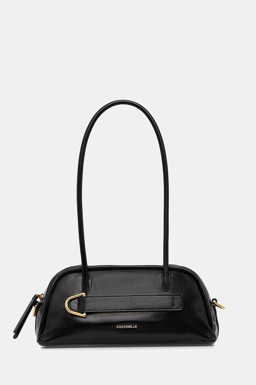 Kožená kabelka Coccinelle PAKI SHINY SMOOTH čierna farba, E1 U4B 12 02 01