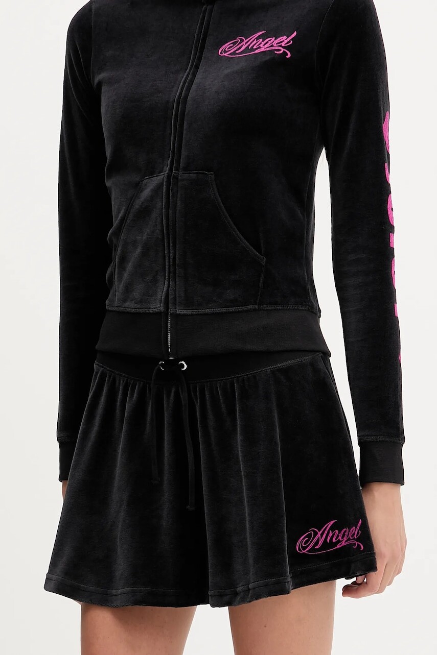 Zamatová sukňa Juicy Couture Angel čierna farba, mini, áčkový strih, JCNGS126457