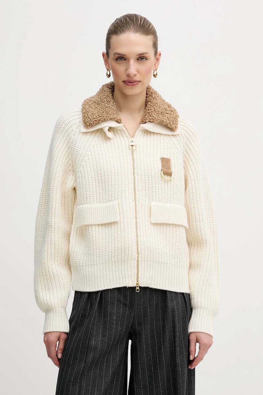 Kardigan s prímesou vlny Barbour Marla béžová farba, hrejivý, LKN1738