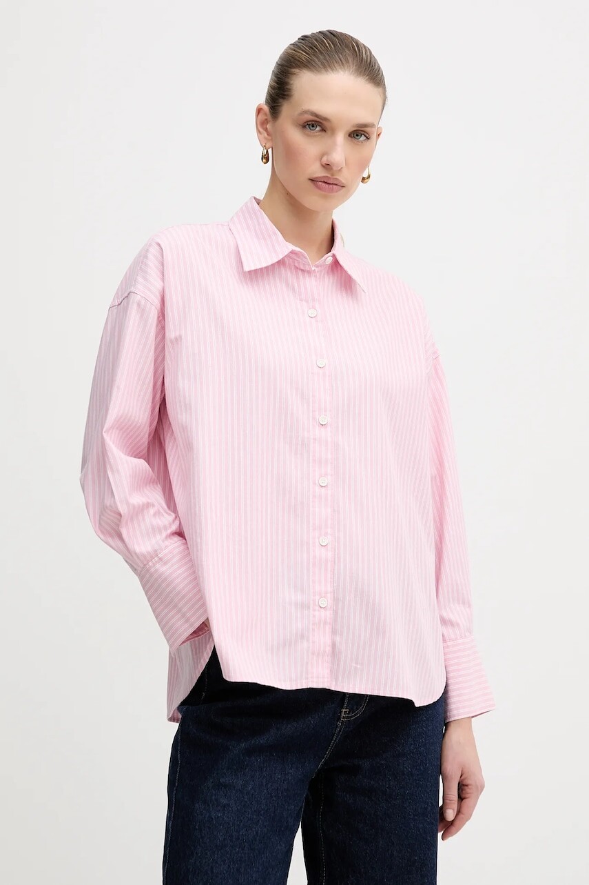 Košeľa s prímesou bavlny Barbour Rosie ružová farba, voľný strih, s klasickým golierom, LSH1721