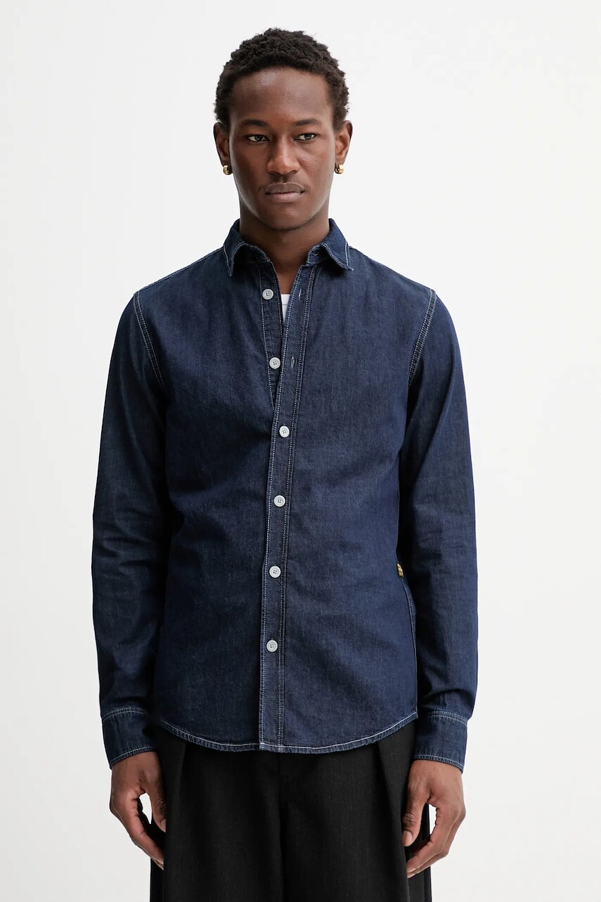 Košeľa s prímesou ľanu G-Star Clean slim tmavomodrá farba, slim, s klasickým golierom, D27681-D306,