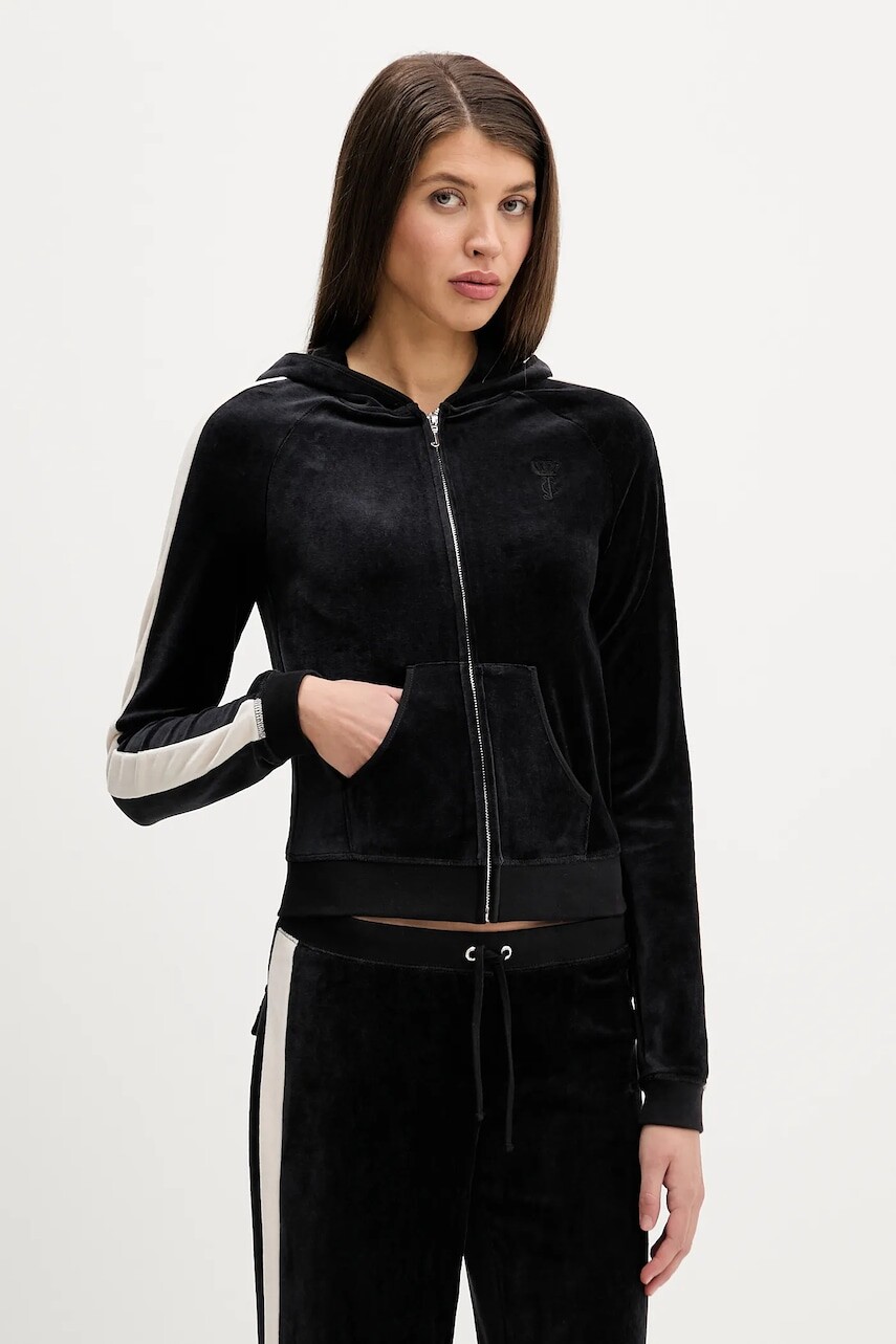 Mikina Juicy Couture Heritage čierna farba, s kapucňou, jednofarebná, JCGAS126001