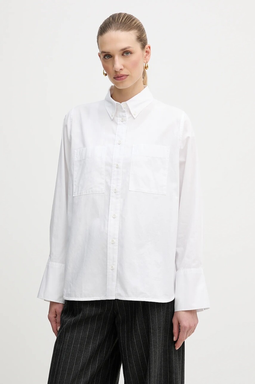 Bavlnená košeľa Barbour Wren biela farba, voľný strih, s klasickým golierom, LSH1723