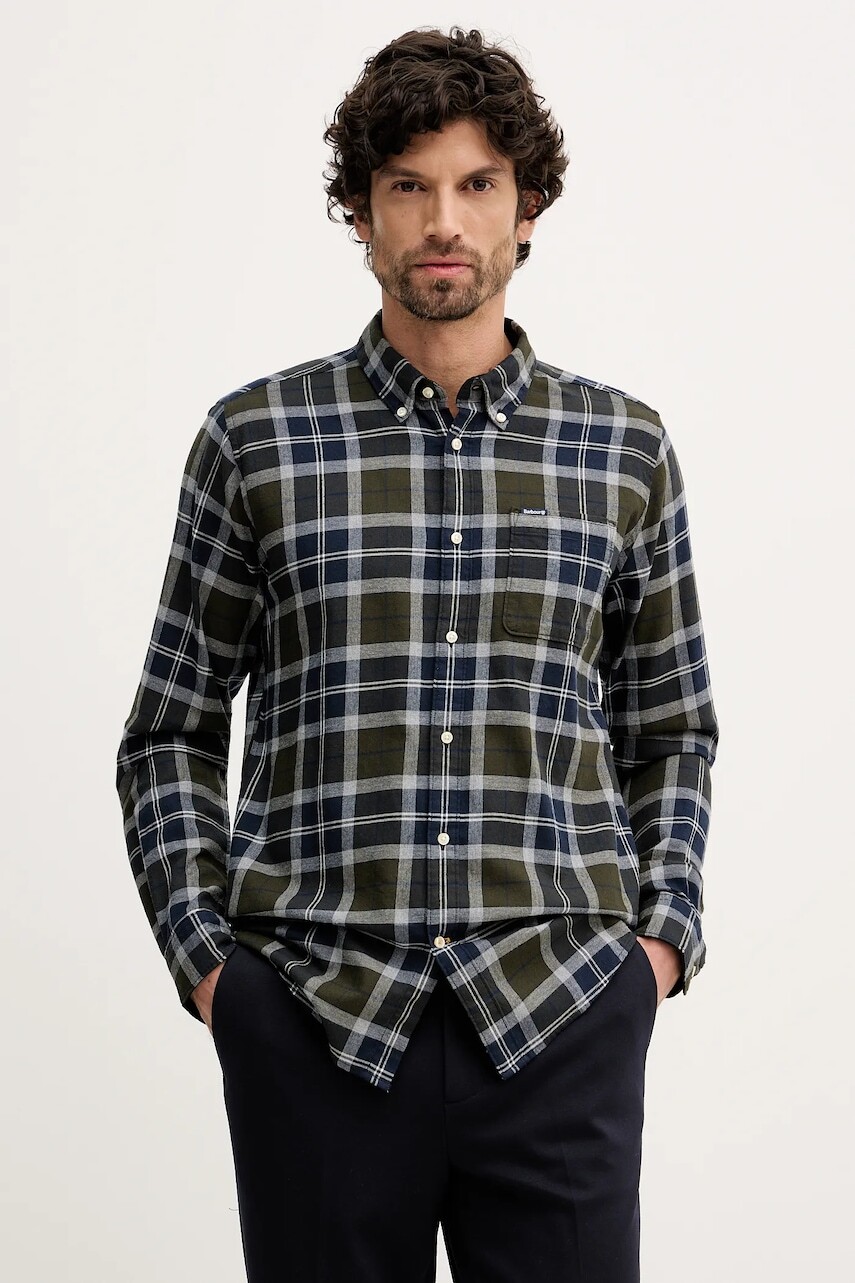 Bavlnená košeľa Barbour Rasay tmavomodrá farba, slim, s golierom button-down, MSH5065